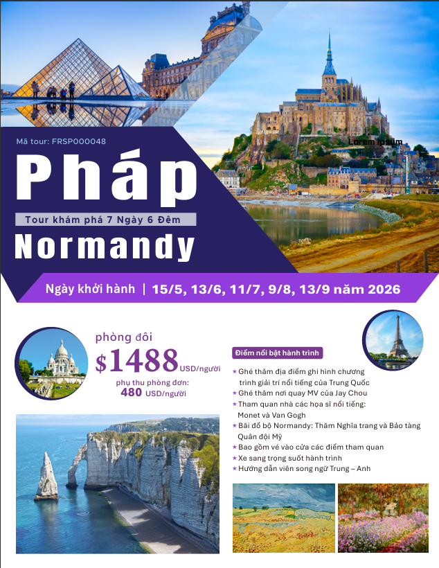 TOUR PHÁP NORMANDY | 7 NGÀY 6 ĐÊM